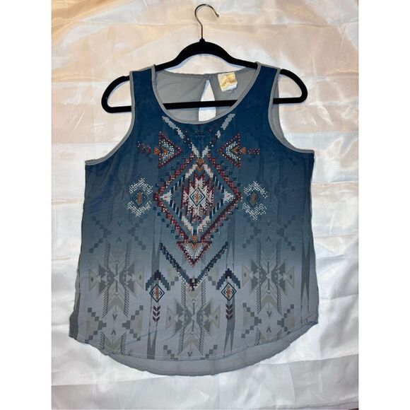 Summer shirt tribal Aztec beaded sparkly size large - Picture 1 of 14